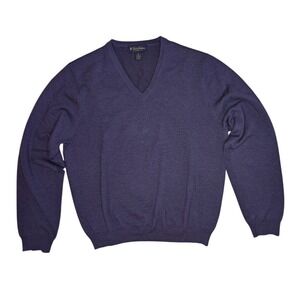 Brooks Brothers Mens V Neck Sweater Purple Merino Wool‎ Blend Size M